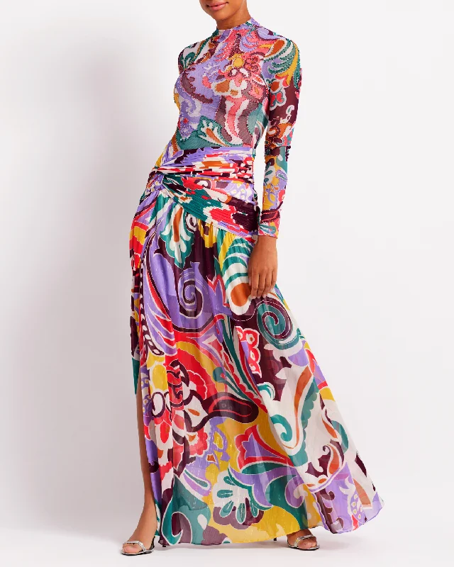 Daydreamer High Slit Maxi Skirt Multi - PatBO wool skirt sturdy