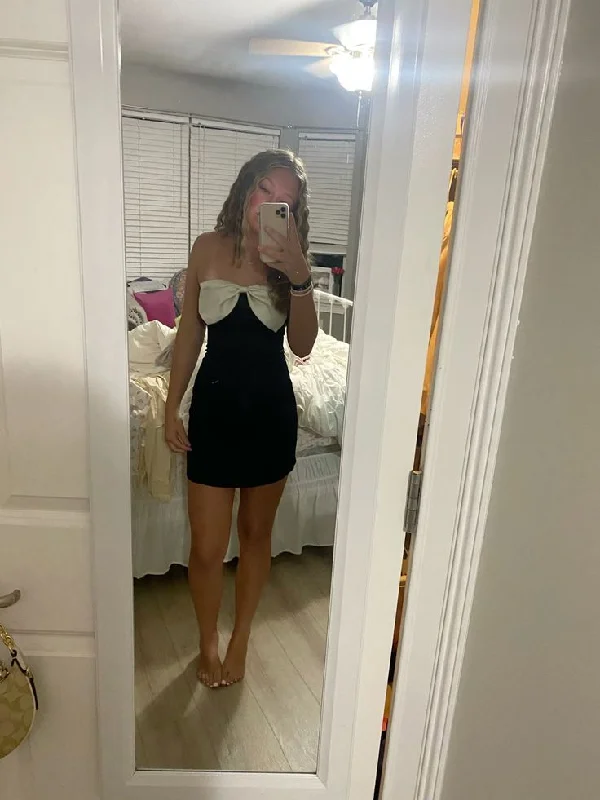 Black Sheath Strapless Cute Homecoming Dress Mini Party Dress, DP3244 Tunics Party sparkling