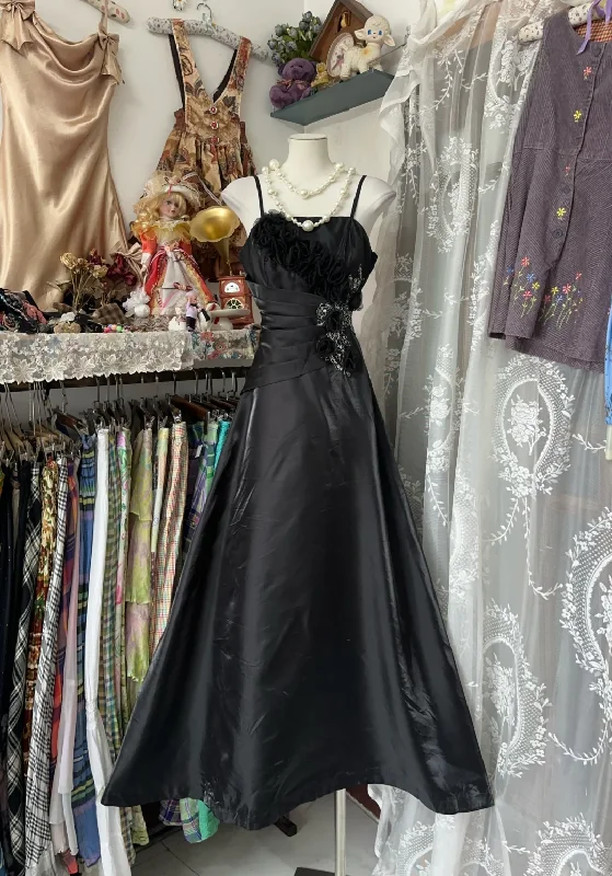 Black Straps A-Line Satin Vintage Long Party Dress Formal Evening Gown, DP4558 Tunics Stylish modern