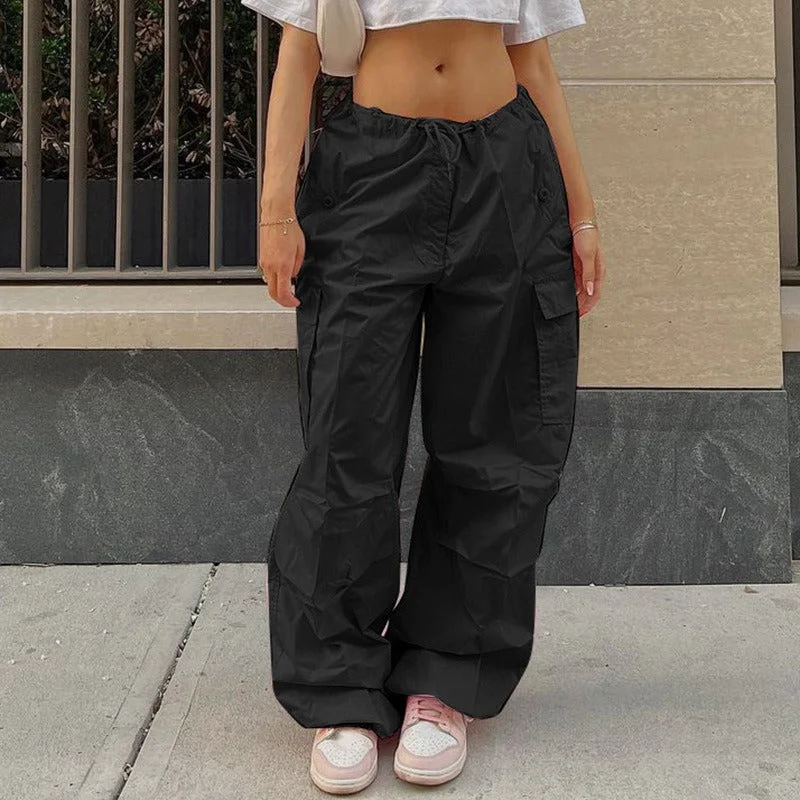 Low Waist Straight Leg Women Cargo Pants Trendy High-Waist Trousers