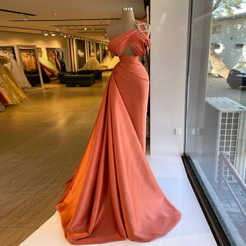 One Shoulder Orange Cocktail Party Dress with Overskirt RM014 Tunics Chic fashionable