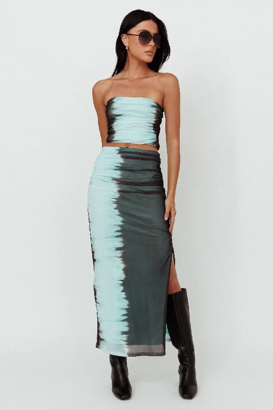 Jolyn Mesh Midi Skirt Charcoal patchwork skirt art