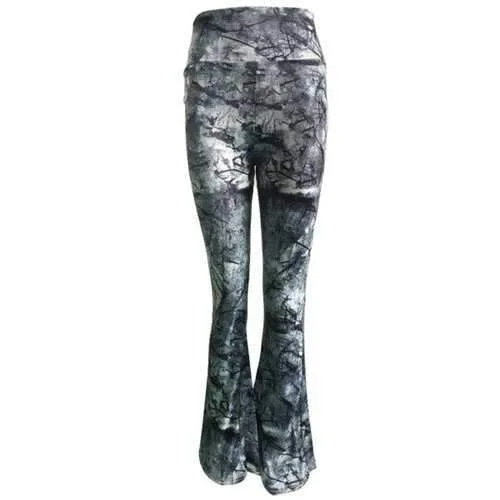 High Waist Abstract Print Wide Leg Pants - M Sleek Black Pants