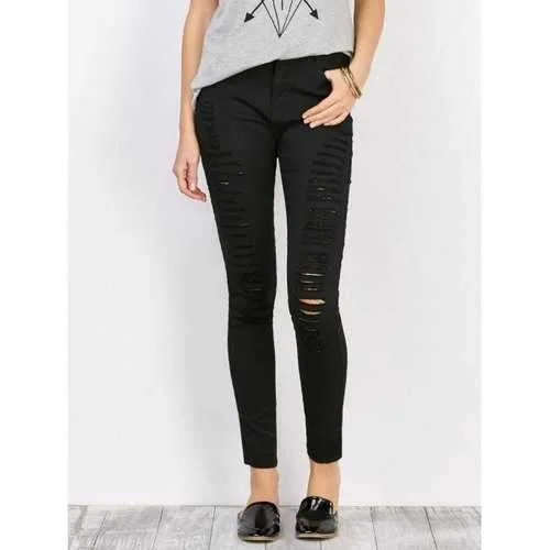 Distressed High Waist Stretchy Skinny Pants - Black 2xl Chic Slim Fit Pants