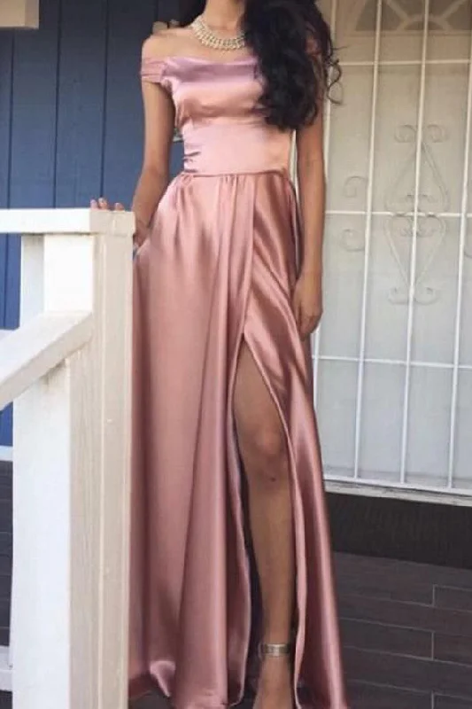 Blush Pink High Quality Off Shoulder Slit Elegant Party Dresses Prom Dress Tunics Running lightweight