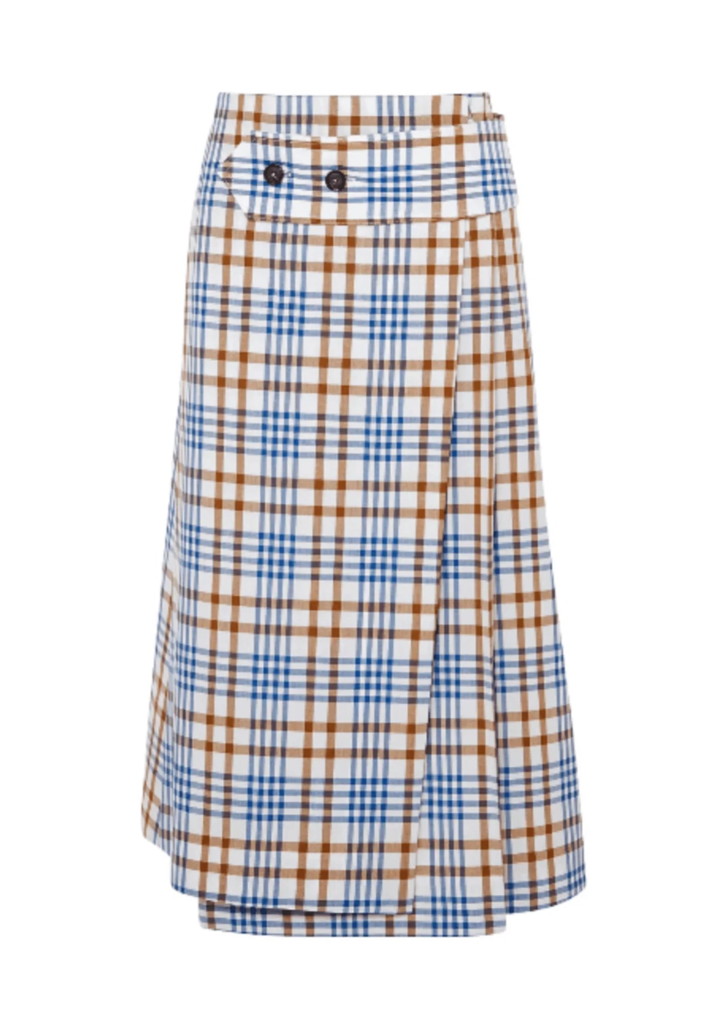 WRAP-EFFECT CHECKED MIDI SKIRT high waist skirt