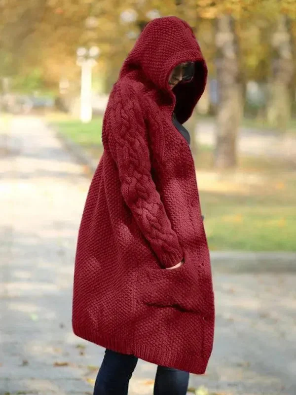 Hooded Long  Women Cardigan Sweater Slim Fit Regular Fit Oversized