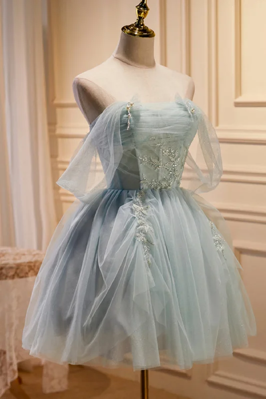 Light Green Sweetheart Sequins Tulle Party Dress, Green Homecoming Dress Turtleneck Warm Winter