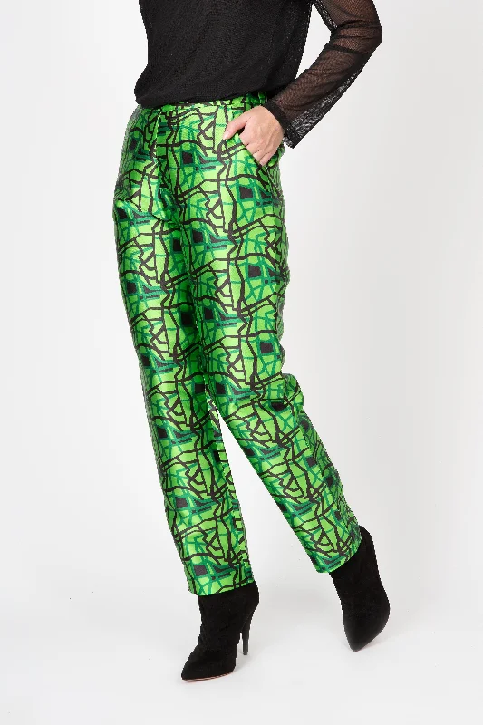 Bold Lines Pants in Green High-Waist Jeans