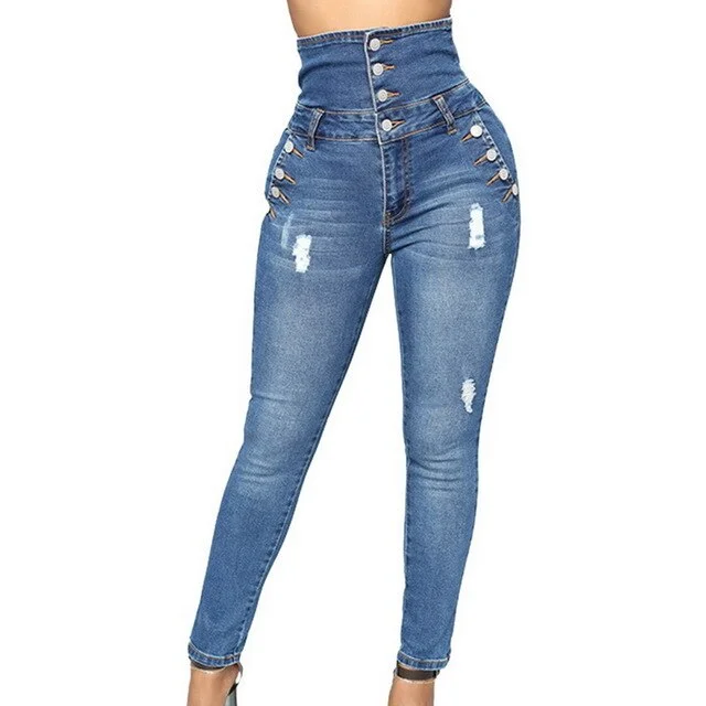 High Waist Elastic Skinny Denim Pants Comfortable Maternity Pants
