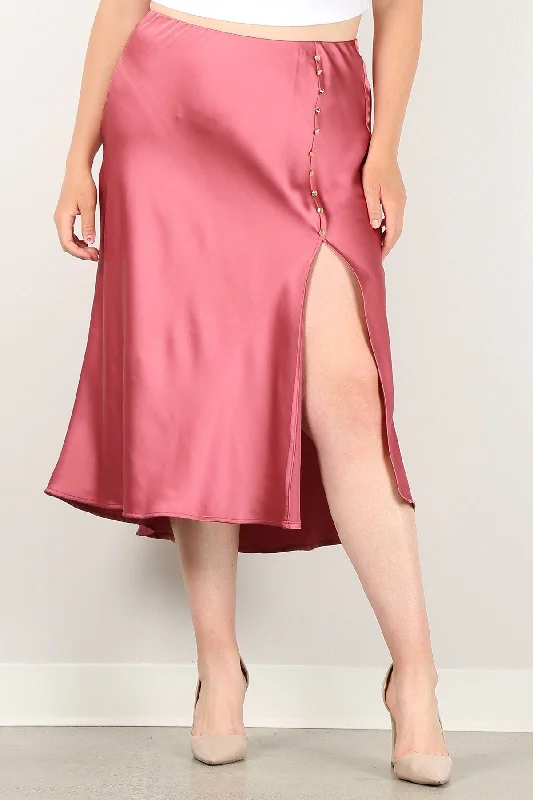 Plus Pink Button Detail Side Slit Midi Skirt lace skirt delicate