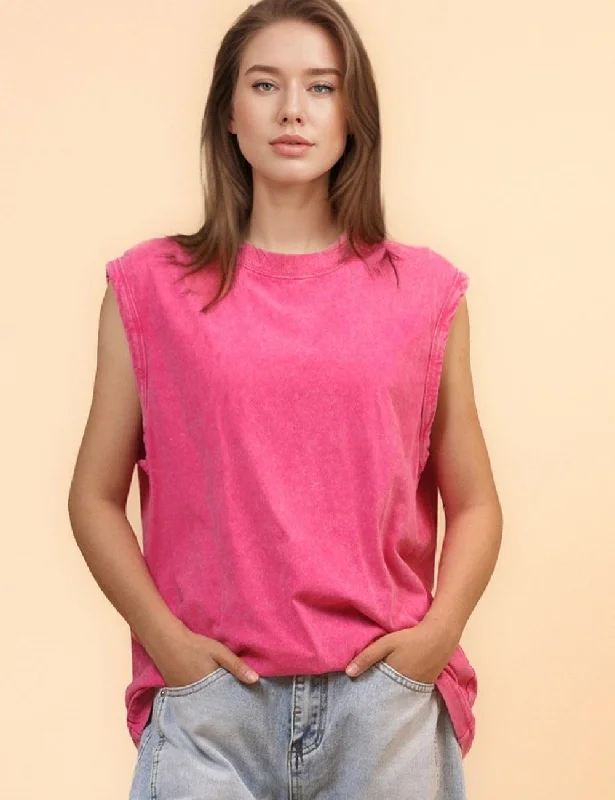 Ladies Washed Color Sleeveless Tank Top SKT4698 cotton tank top