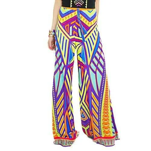 Stylish Elastic Waisted Colored Print Women's Exumas Pants - Yellow S Classic Pleated Pants