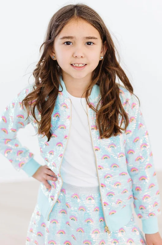 Mint Rainbow Sequin Jacket Ribbed Jacket Pleated Jacket Ruffled Jacket