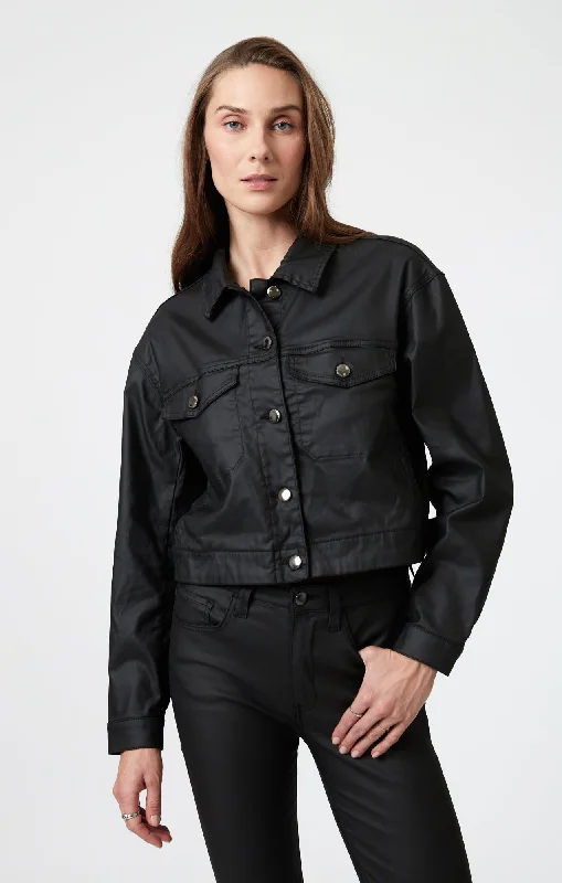 MAREN CROP JACKET IN BLACK COATED Oversized Jacket Tailored Jacket Straight Jacket