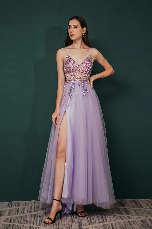 Pretty A-line Beading Split Prom Dresses, Long Party Dresses Tunics Chic fashionable