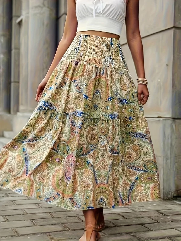 Molly Full Size Tiered Smocked Printed High Waist Skirt spandex blend skirt