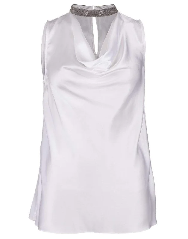 White Silk Cowl Monili Neck Tank peach tank top
