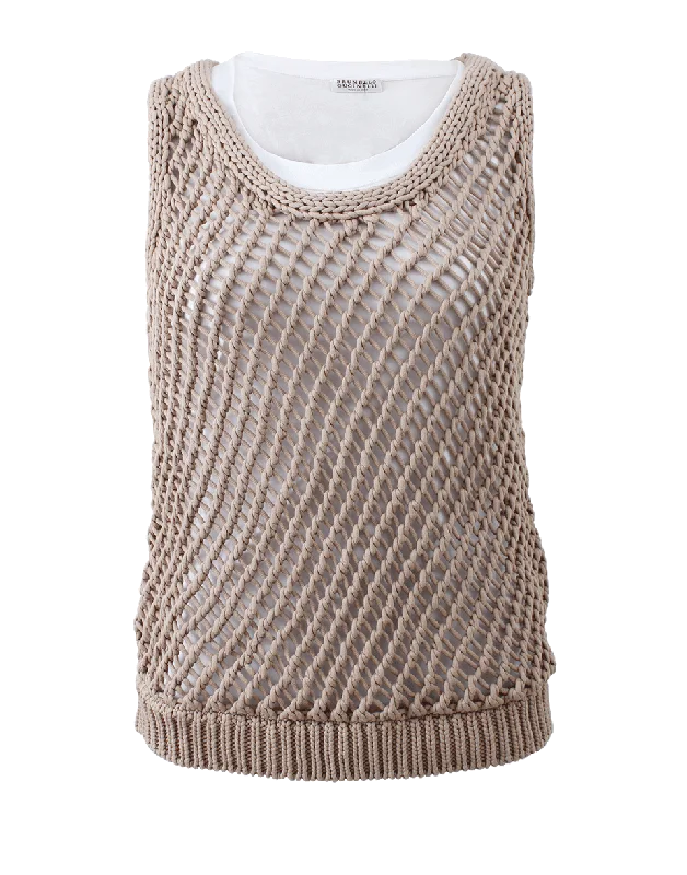 Scoop Neck Macrame Fitted Tank one shoulder tank