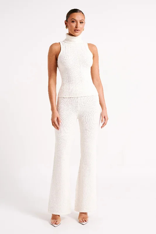 Angelina Knit Pants - Ivory Elegant Palazzo Trousers
