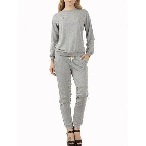Zip Sweatshirt and Jogger Pants Sweat Suit - Gray S Trendy Work Pants