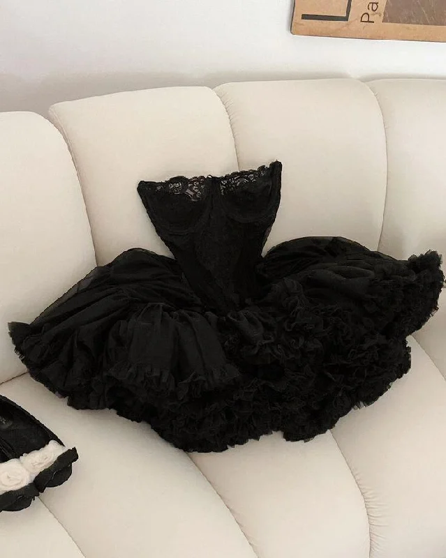 Black Sweetheart A-Line Lace Short Party Dress Birthday Outfits, DP3252 Tunics Hiking breathable
