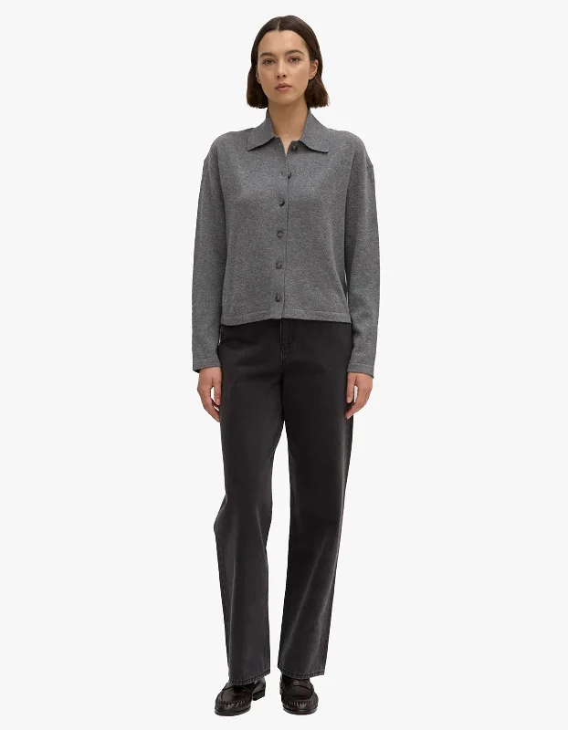 Wool Cashmere Knit Cardigan - Grey Marle Tailored Straight A-Line