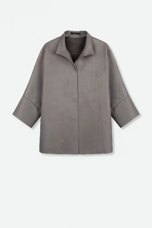MARGOT TIE JACKET IN LEATHER Stand-Up Collar Roll-Neck Collar Turtle Neck