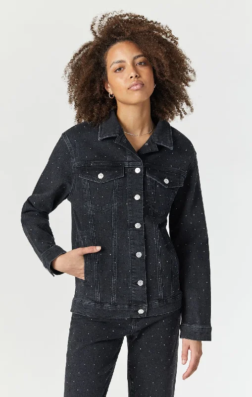 KARLA JACKET IN SHINY SMOKE DENIM Faux Fur Jacket Real Fur Jacket Shearling Jacket