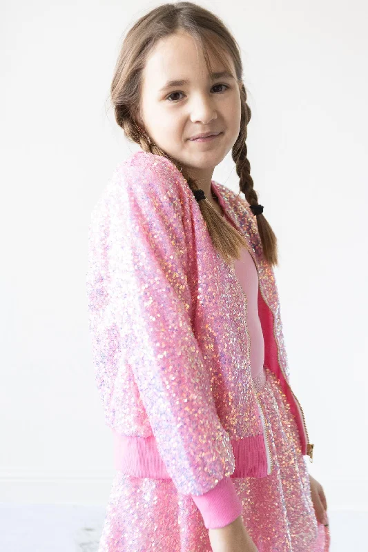 Bubblegum Pink Sequin Jacket Zippered Jacket Buttoned Jacket Snapped Jacket