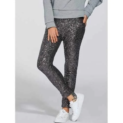 Shiny Sequins Pants - Silver S Classic Bootcut Trousers