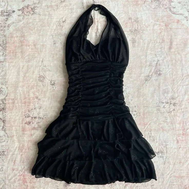 Shiny Black Halter Sheath Homecoming Dress Mini Party Dress, DP3245 Tunics Business professional