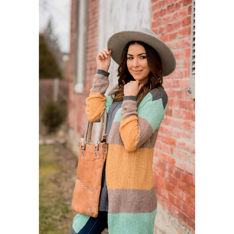 Lightweight Blocked Tunic Cardigan Fitted Slim Tailored
