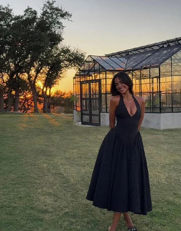 Black Halter A-Line V Neck Long Party Dress Evening Gown, DP4045 Tunics Evening elegant