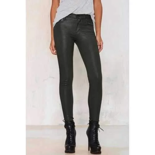 Stylish Mid-Waisted Narrow Feet Black Women's Pencil Pants - Black Xs Elegant Palazzo Trousers