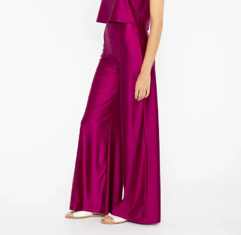 RR Sateen Stretch Wide Leg Pant Magenta Comfy High-Waist Jeans