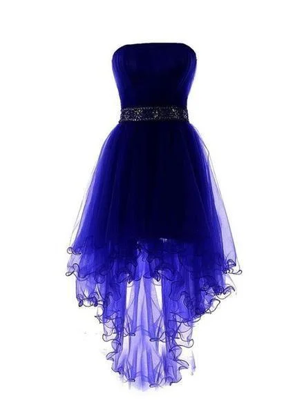 Royal Blue Tulle High Low Scoop Homecoming Dresses, Blue Party Dress Tunics Polka dots