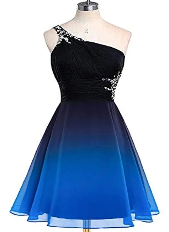 Black and Blue Gradient Chiffon Beaded Party Dress, A-line Chiffon Homecoming Dress Tunics Cozy soft