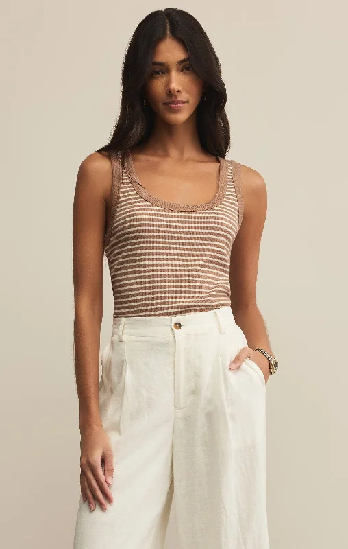 Z Supply Elin Stripe Rib Tank Iced Coffee chic tank top