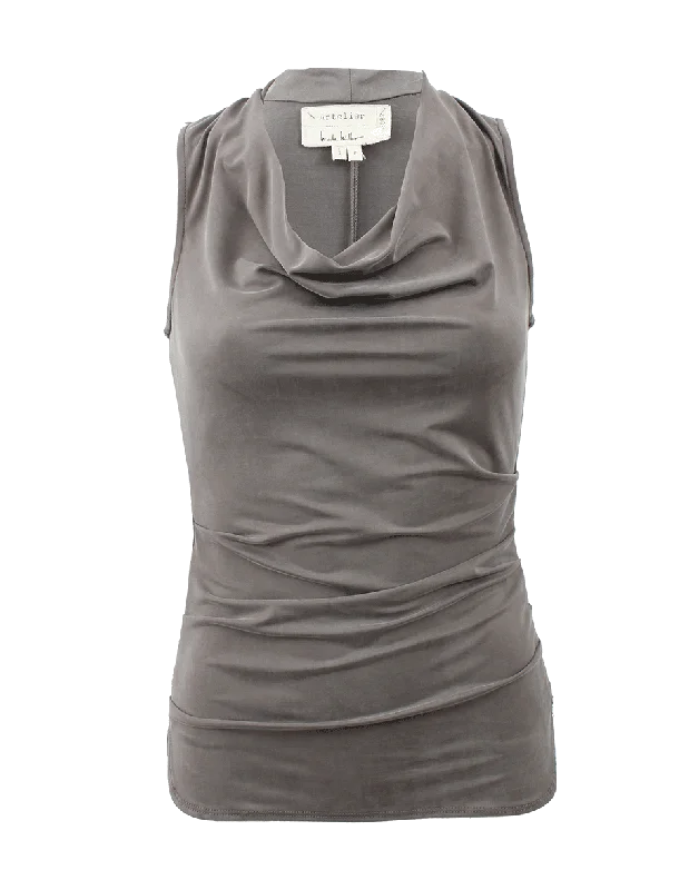 Sleeveless Cowl Neck Jersey Tank peach tank top