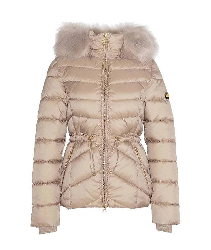 Island Quilted Jacket- Beige Welt Pockets Slit Pockets Flap Pockets