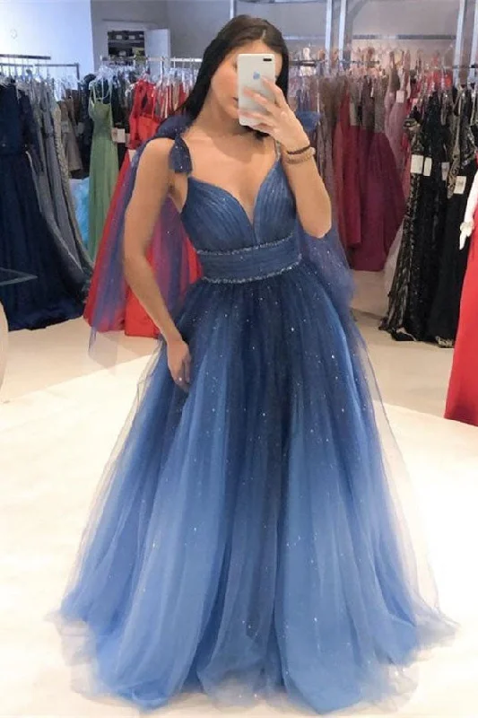 A Line Ombre Tulle Color Spaghetti Straps Pleats Evening Party Dresses Prom Dress Tunics Fashionable trendy