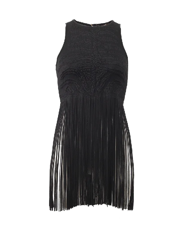 Tiger Jacquard Fringe Tank teal tank top