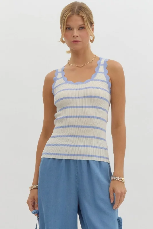 Laila Scalloped Tank (Blue) soft tank top