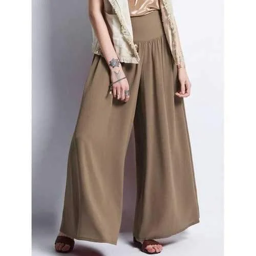 Wide Elastic Waistband Chiffon Palazzo Pants - Khaki M Comfortable Jogger Trousers