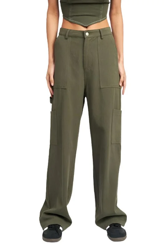 Low Waist Cargo Pants In Olive Classic Flared Pants