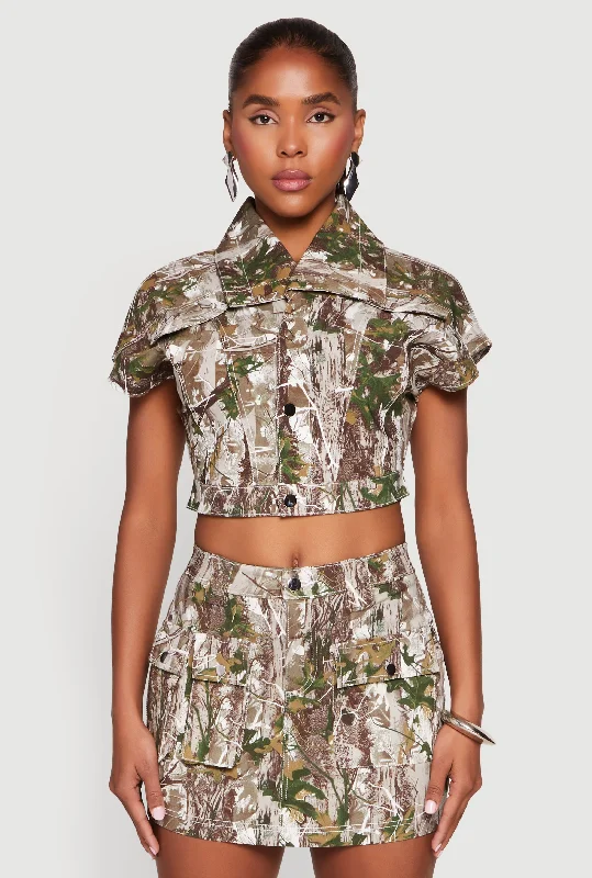 Leaf Printed Short Sleeve Cropped Jacket Corduroy Jacket Velvet Jacket Brocade Jacket