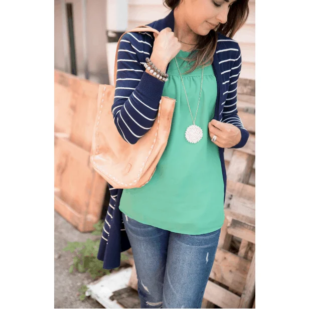 Striped Teacher's Cardigan Satin Blend Silk Blend Wool Blend