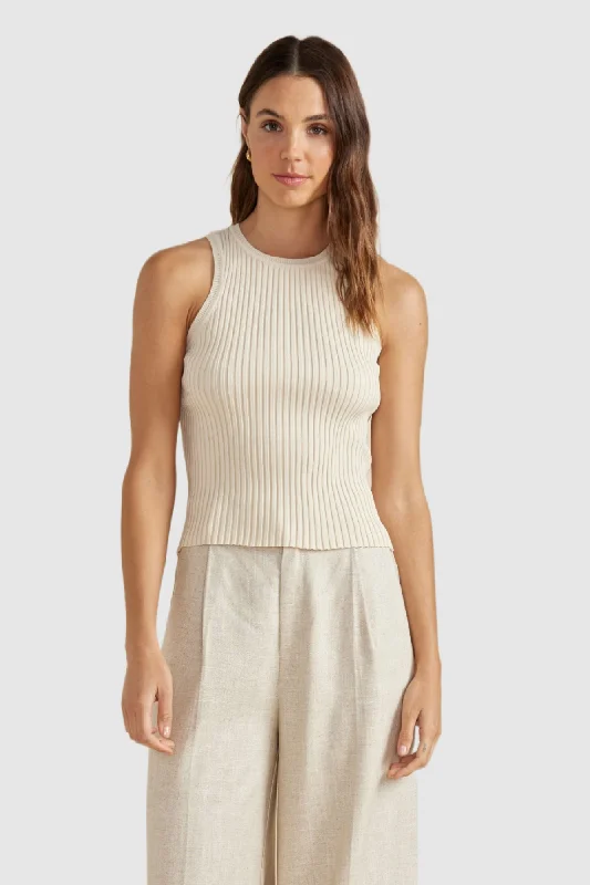 MINKPINK Womens Zoya Knit Tank Ecru scoop neck tank