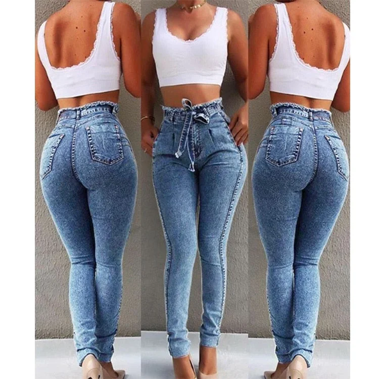 High Waist Stretchy Denim Print Pencil Pants (3 colors) Soft Cotton Pants
